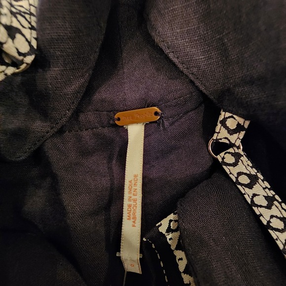 NWT Free People Feel The Sun Linen Black Paisley Jumpsuit 0 Cutout Beachy Boho - Picture 5 of 12